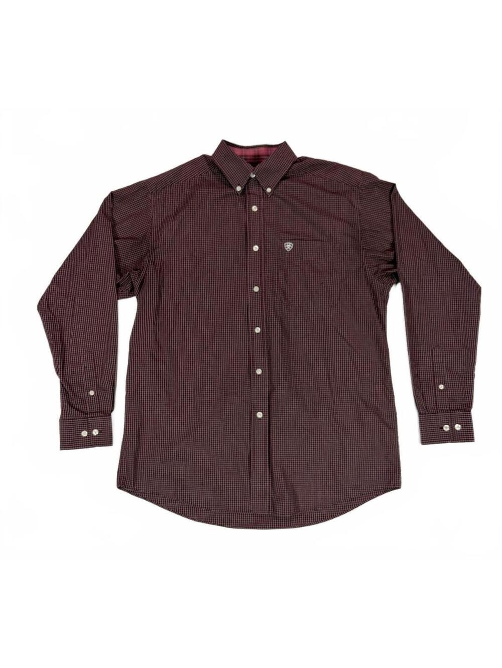 Western Ariat Men's M Burgundy Micro Check Wrinkle Free Cotton Button Down Shirt